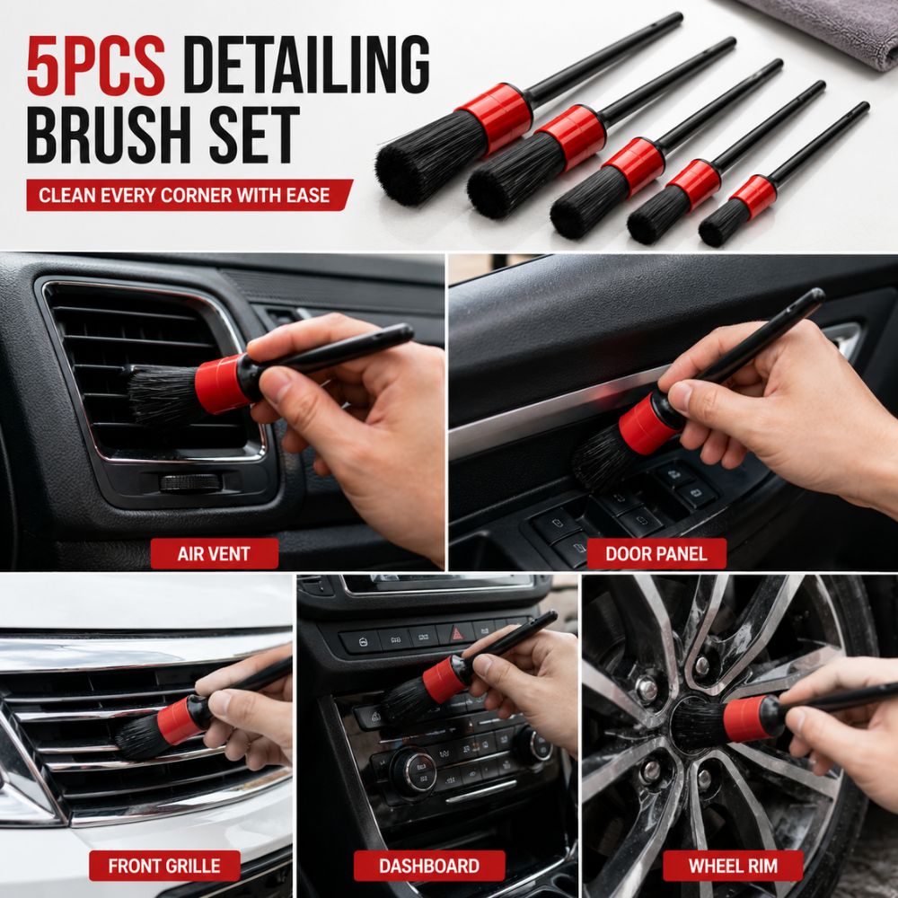 CarBro 5-Piece Car Detailing Brush Set Soft Bristle